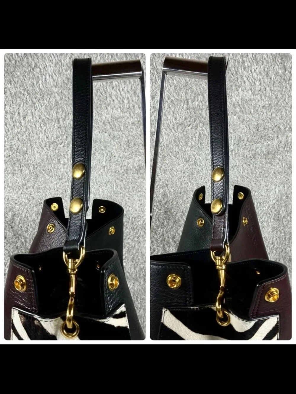 Mulberry Black Leather Shoulder Bag with Zebra-Print Panels
